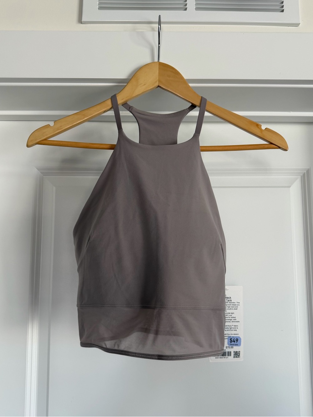 NWT Lululemon Nulu High-Neck Mesh-Hem Tank Mauve Grey M